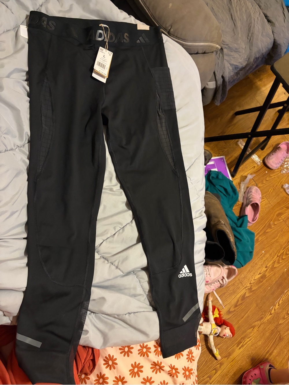 adidas Black Kids Athletic Leggings with Reflective Detail
